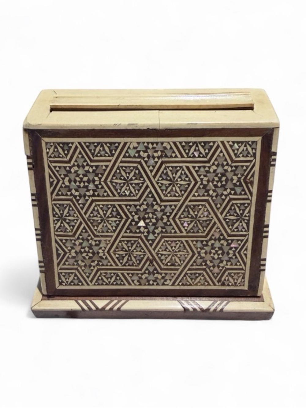 Vintage 1970s Egyptian Mother of Pearl & Bone Inlay Cigarette Box / Dispenser